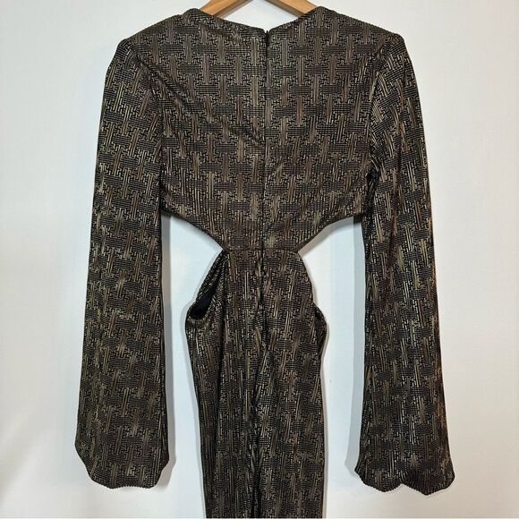 Johnathan Kayne 2884 Long Sleeve Metallic Printed Jumpsuit Size 4 - Picture 4 of 12